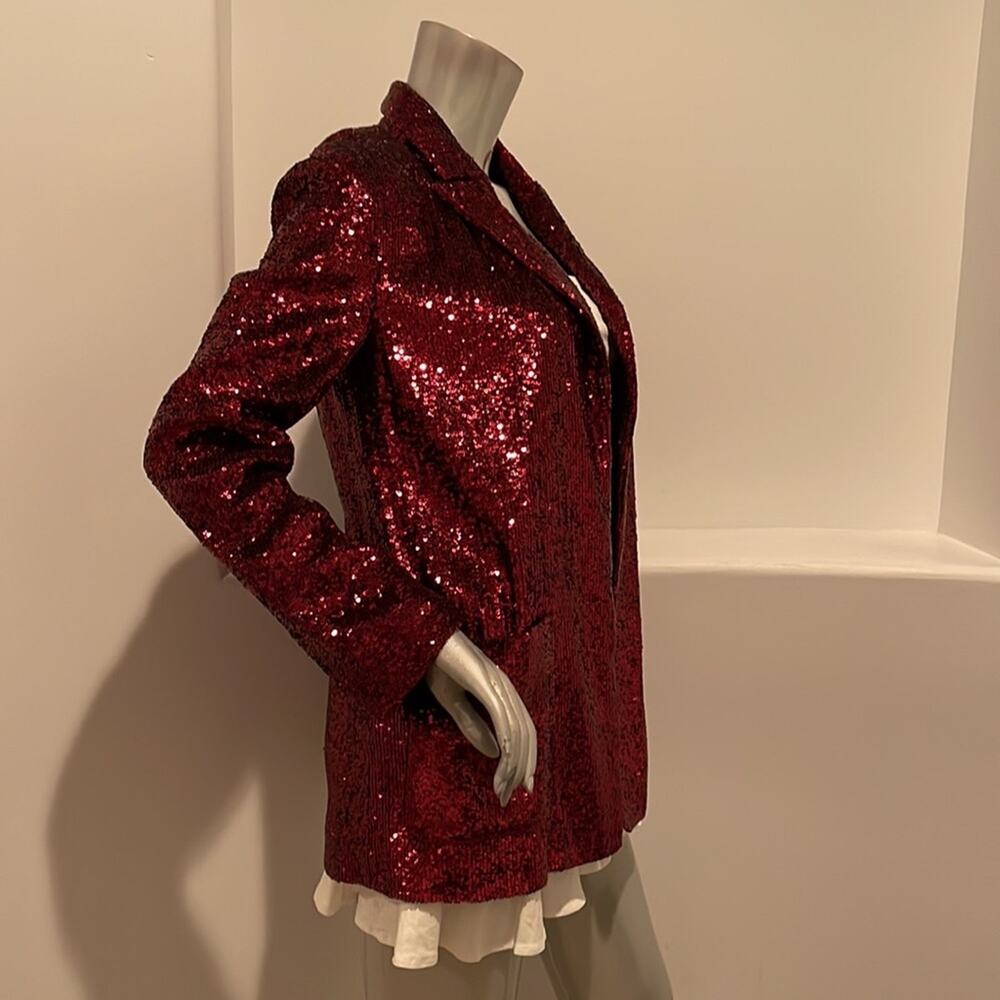 A.L.C. Open Front Sequin Blazer Red - image 7